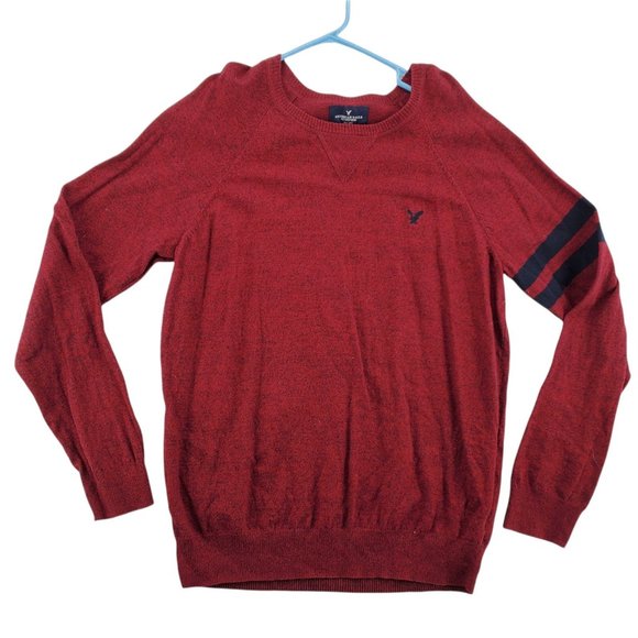 AMERICAN EAGLE Sweater Men's Long Sleeve Crew Neck Tight Knit Pullover Red Large - Picture 1 of 12